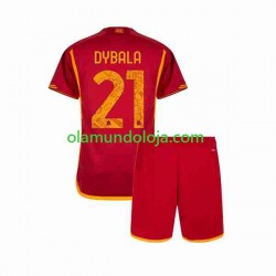 Camisola AS Roma Paulo Dybala 21 Criança Equipamento Primeiro 2023-2024 Manga Curta